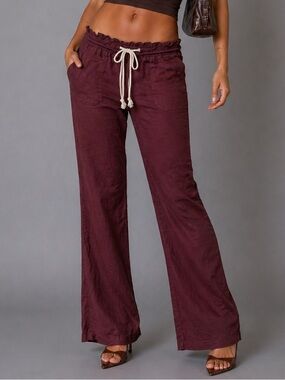 Y2K Roxy Linen Burgundy Wide Leg Pants